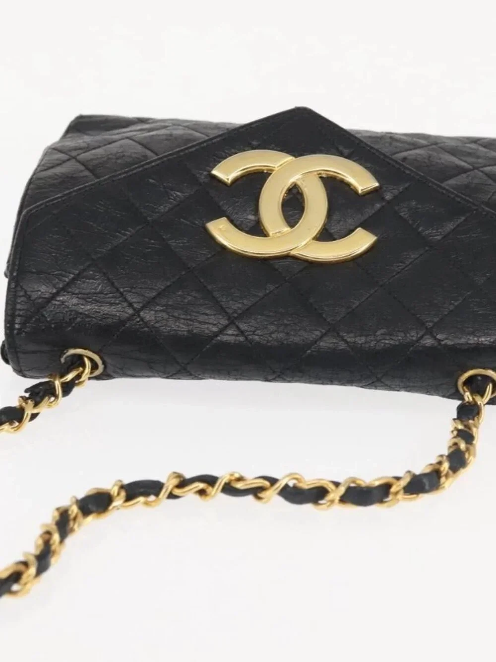 CHANEL Matelasse Chain Shoulder Bag Leather Black Gold CC Auth 145073